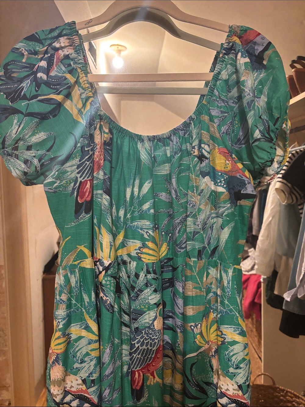 Anthropologie Maeve Sz Med Green Tropical Maxi Dress with Puff Sleeves - Picture 4 of 14